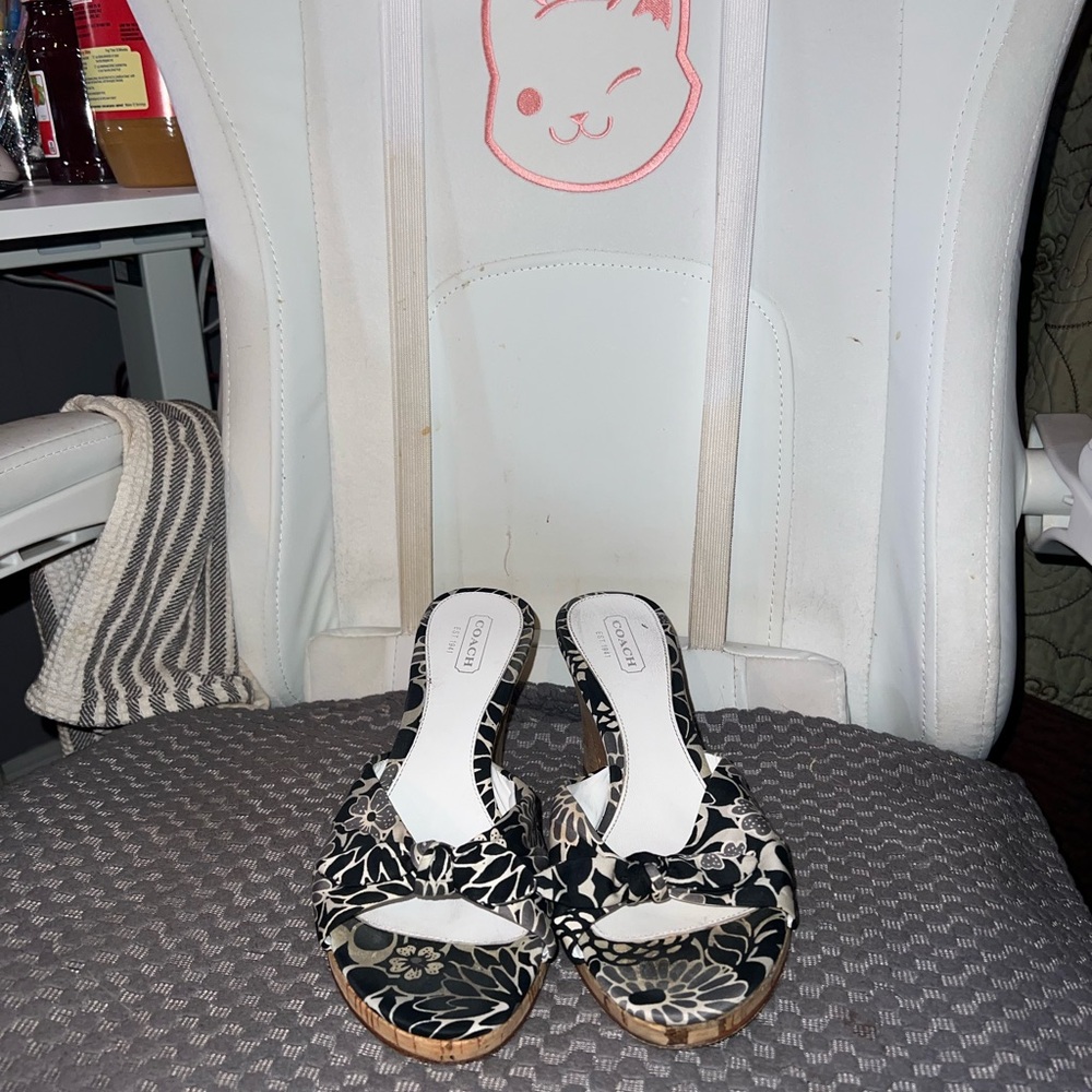 Coach Black and White Wedge Sandals